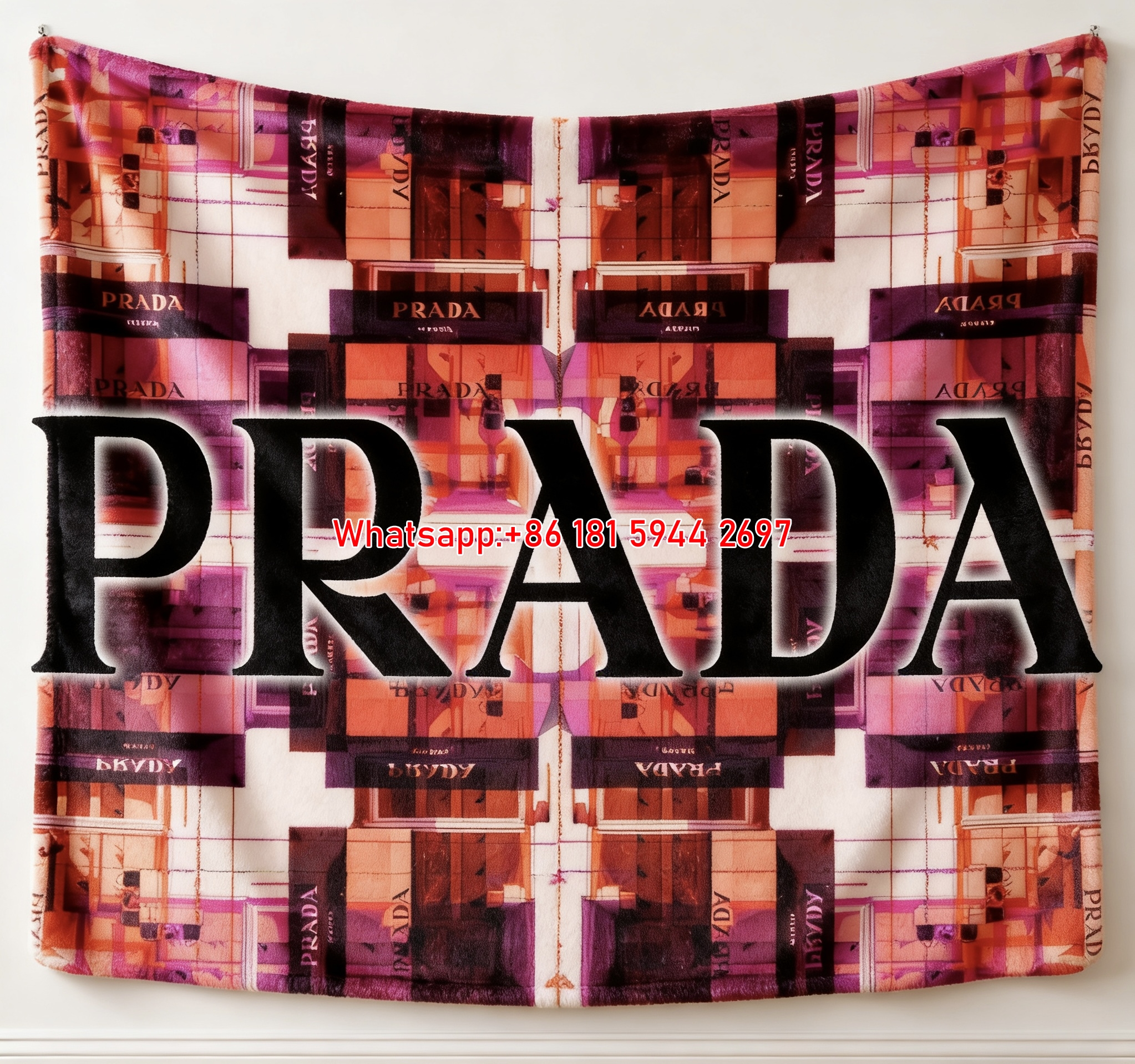 Prada Marfa Geometric Pink Orange Flannel Throw Blanket Luxury Designer Printed Sofa Cover Blanket IMG_2673